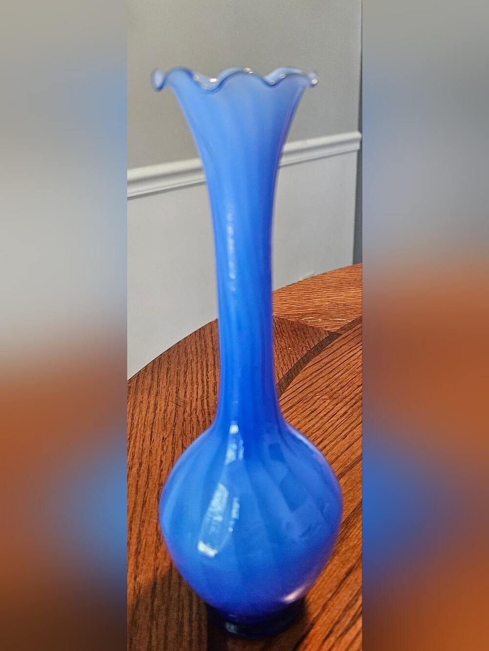 Vintage Blue Swirl Glass Vase